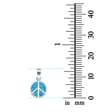 Peace Sign Lab Created Blue Opal Charm Pendant 925 Sterling Silver